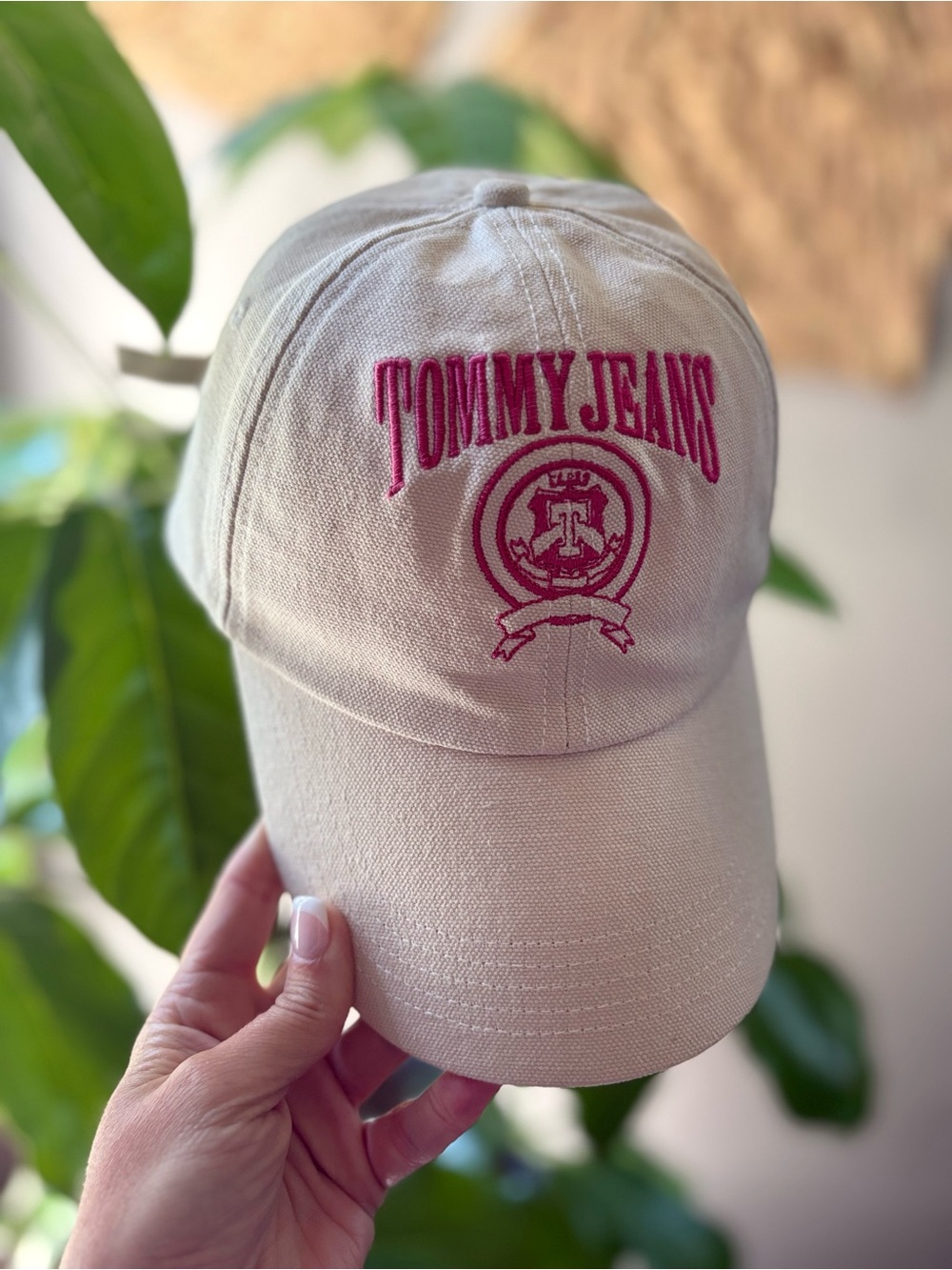Tommy Jeans Embroidered Beige Cap with Pink Logo